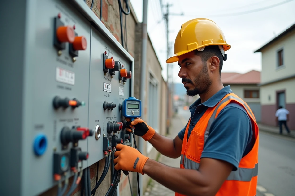 Panel eléctrico industrial con medidor de tensión